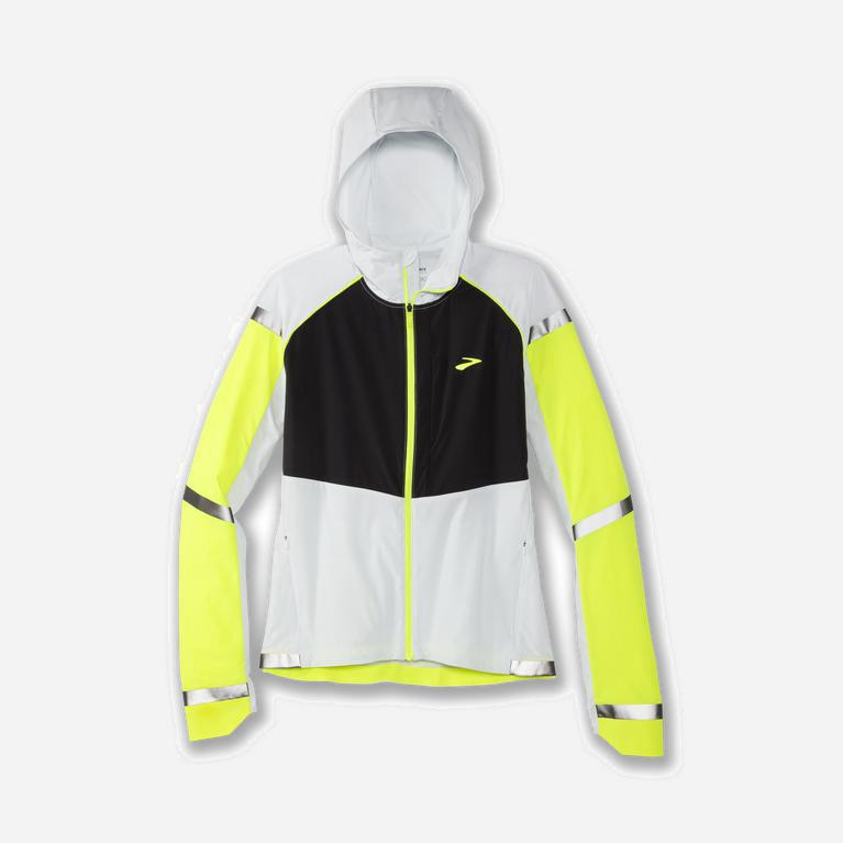 Brooks Carbonite Women's Running Jackets UK Clearance - Icy Grey/Black/NIghtlife/GreenYellow (MTIFE3